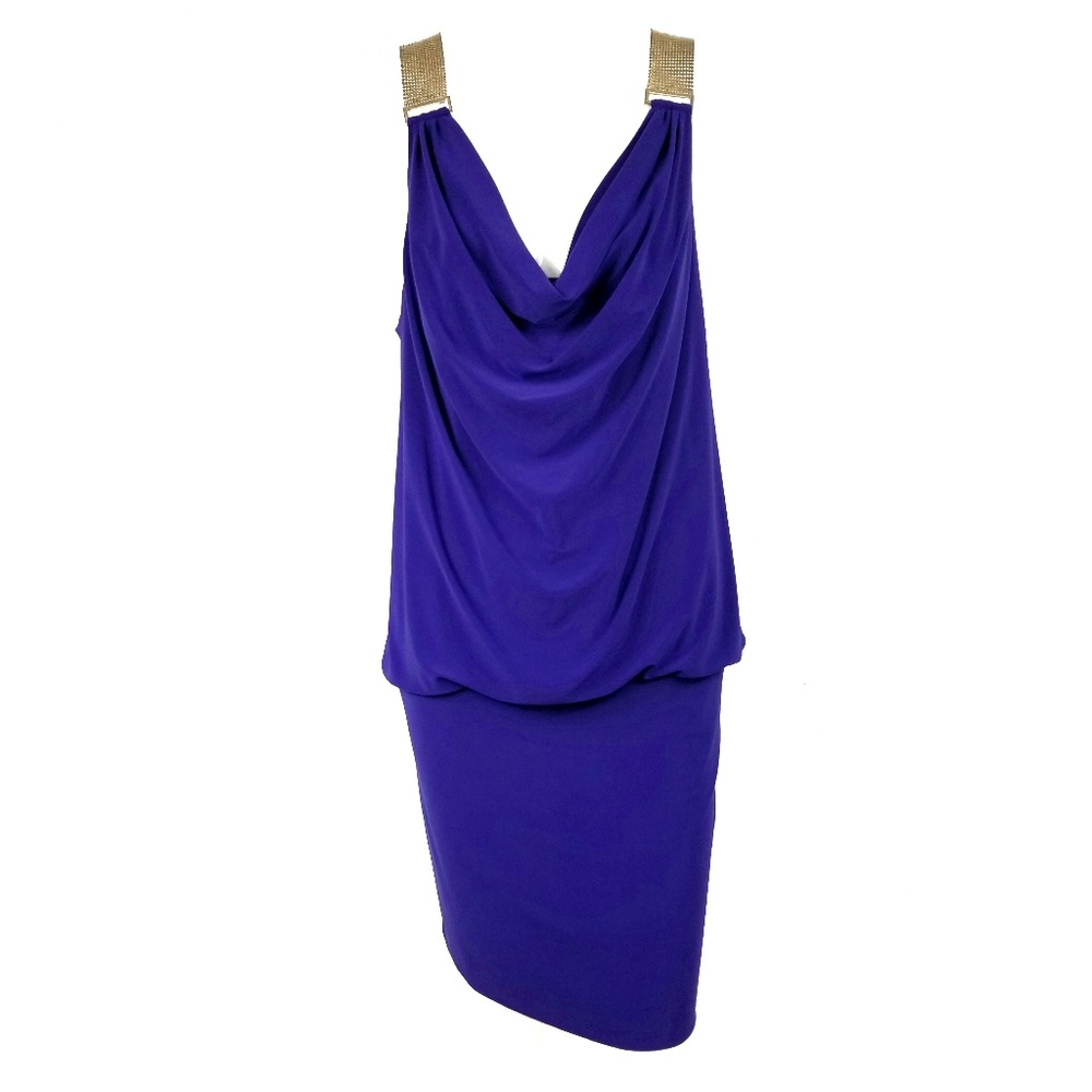 Betsy & Adam Gold Chain Cowl Neck Bubble Dress 14